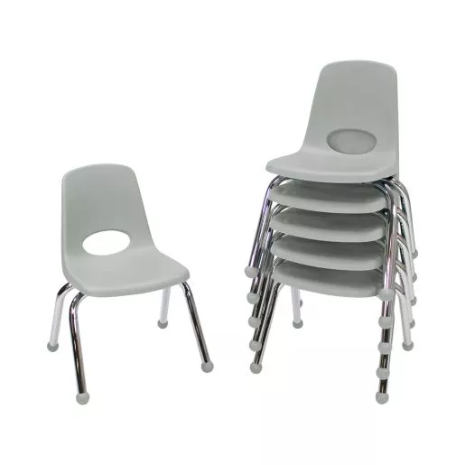 12" Stack Chair with Ball Glides, 6-Pack - Light Gray