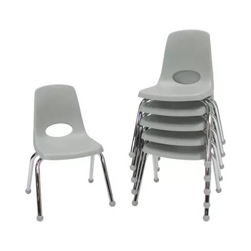 14" Stack Chair with Ball Glides, 6-Pack - Light Gray