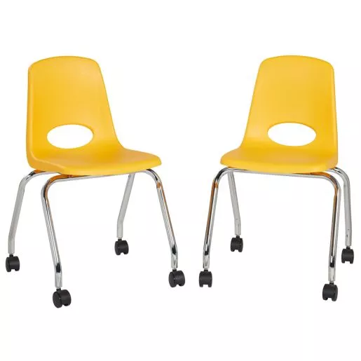 18" Mobile Chair with Casters, 2-Pack - Yellow