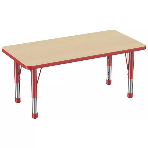 24" x 48" Rectangle Activity Table with Adjustable Chunky Legs - Maple/Red