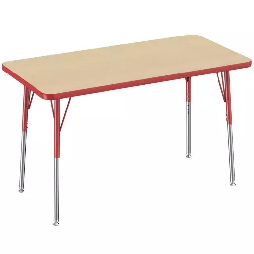 24" x 48" Rectangle Activity Table with Adjustable Swivel Glide Legs - Maple/Red