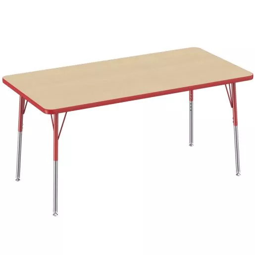 30" x 60" Rectangle Activity Table with Adjustable Swivel Glide Legs - Maple/Red