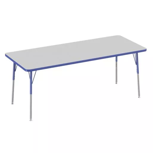 30" x 72" Rectangle Activity Table with Adjustable Swivel Glide Legs - Gray/Blue