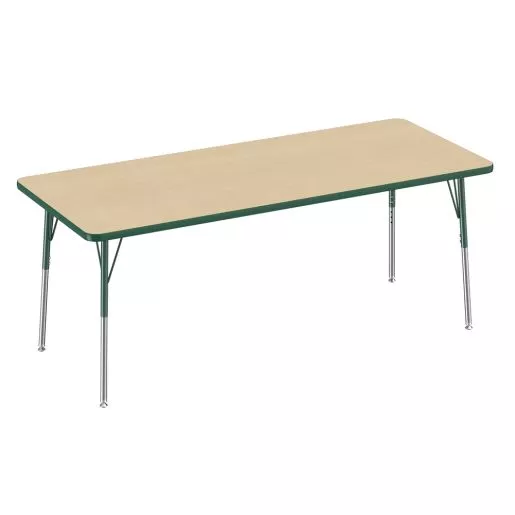 30" x 72" Rectangle Activity Table with Adjustable Swivel Glide Legs - Maple/Green