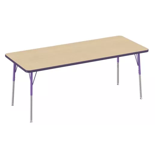 30" x 72" Rectangle Activity Table with Adjustable Swivel Glide Legs - Maple/Purple