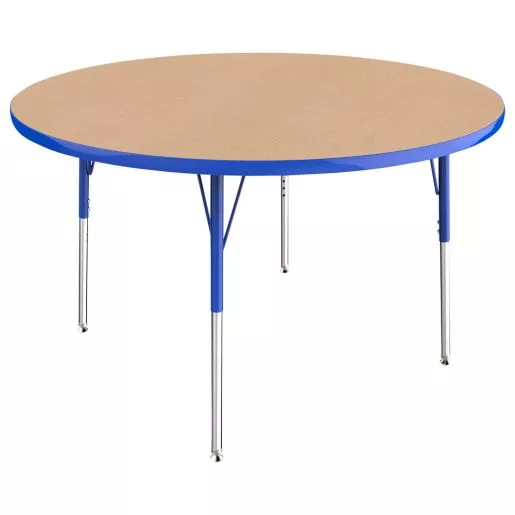 48" Round Activity Table with Adjustable Swivel Glide Legs - Maple/Blue