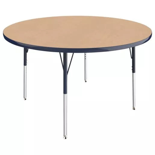 48" Round Activity Table with Adjustable Swivel Glide Legs - Maple/Navy