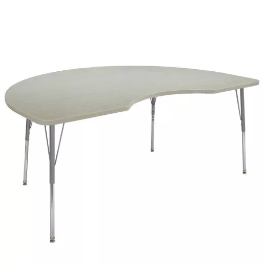 48" x 72" Kidney Activity Table with Adjustable Swivel Glide Legs - Sanddrift/Silver