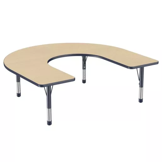 60" x 66" Horseshoe Activity Table with Adjustable Chunky Legs - Maple/Navy