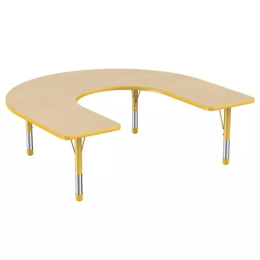 60" x 66" Horseshoe Activity Table with Adjustable Chunky Legs - Maple/Yellow