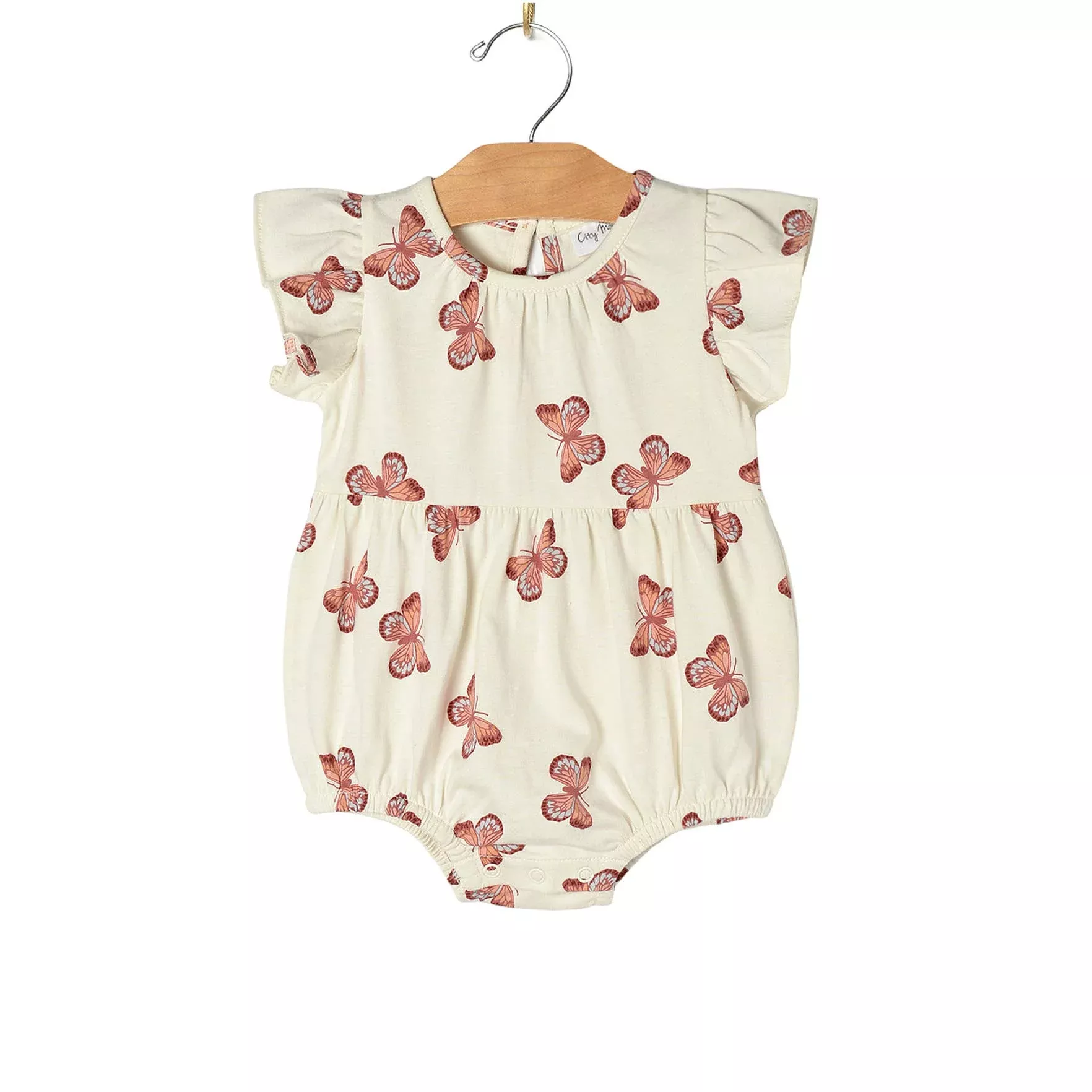Baby Spring Flutter Sleeve Short Romper- Butterflies