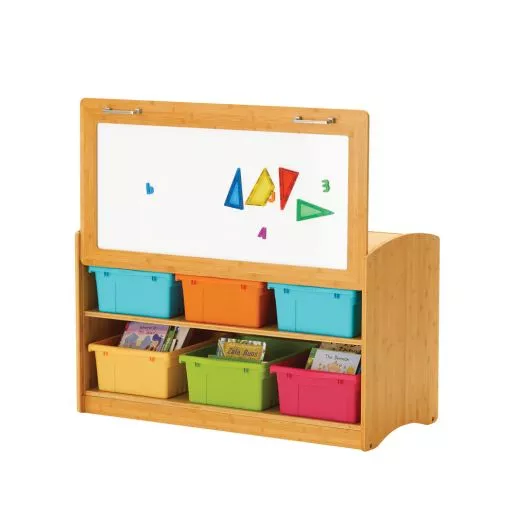 Bamboo Hide-away Shelf with 6 Large Tubs- Vibrant Combo