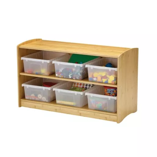 Bamboo Shelving Unit with Clear Tubs