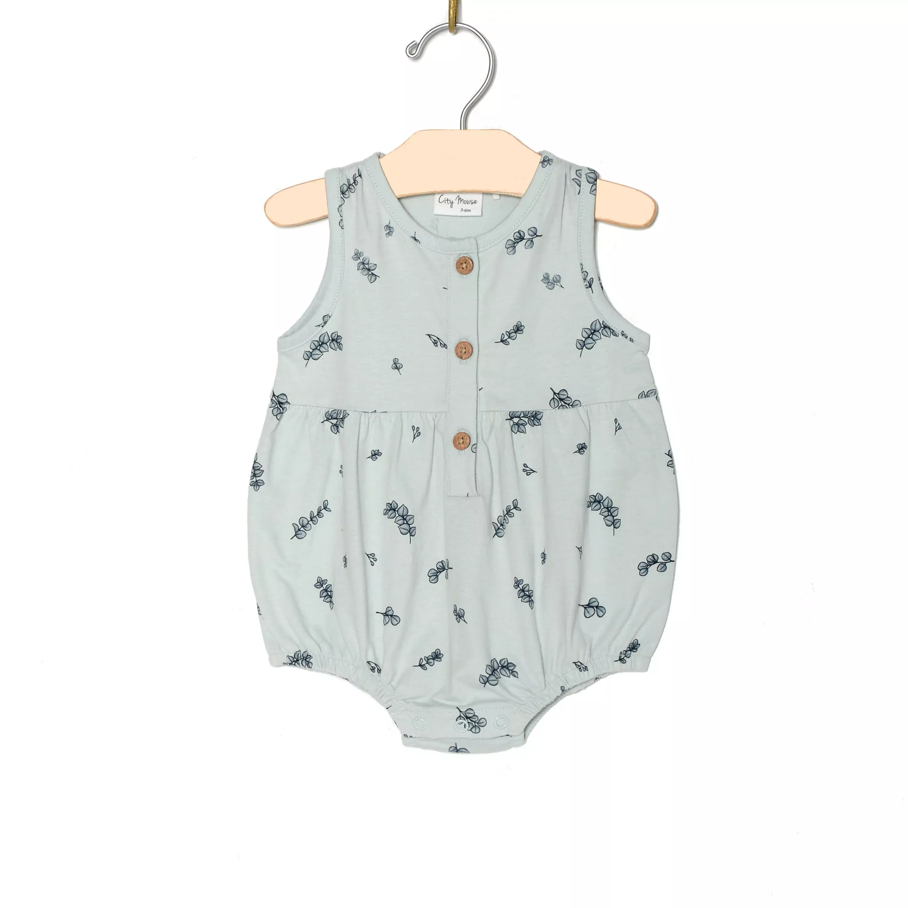 Button Front Romper- Eucalyptus