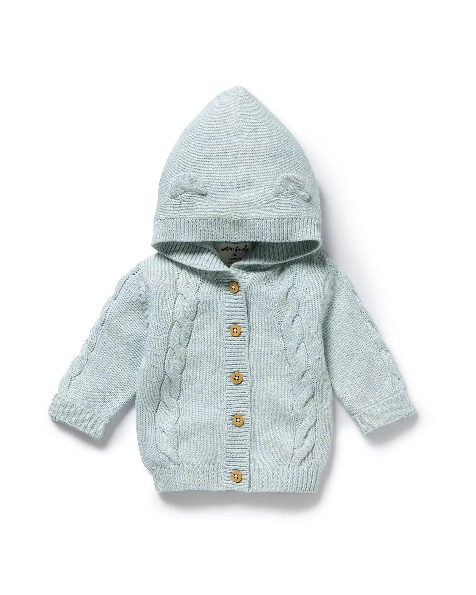 Cloud Blue Organic Knitted Cable Jacket 3-6 mths