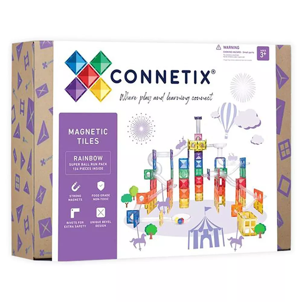 Connetix Magnetic Tiles 134-Piece Super Ball Run Pack