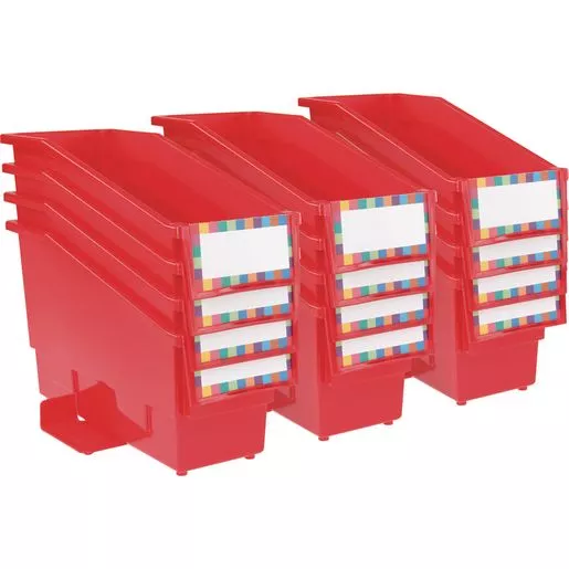 Durable Book and Binder Holder with Stabilizer Wings and Label Holder - Red
