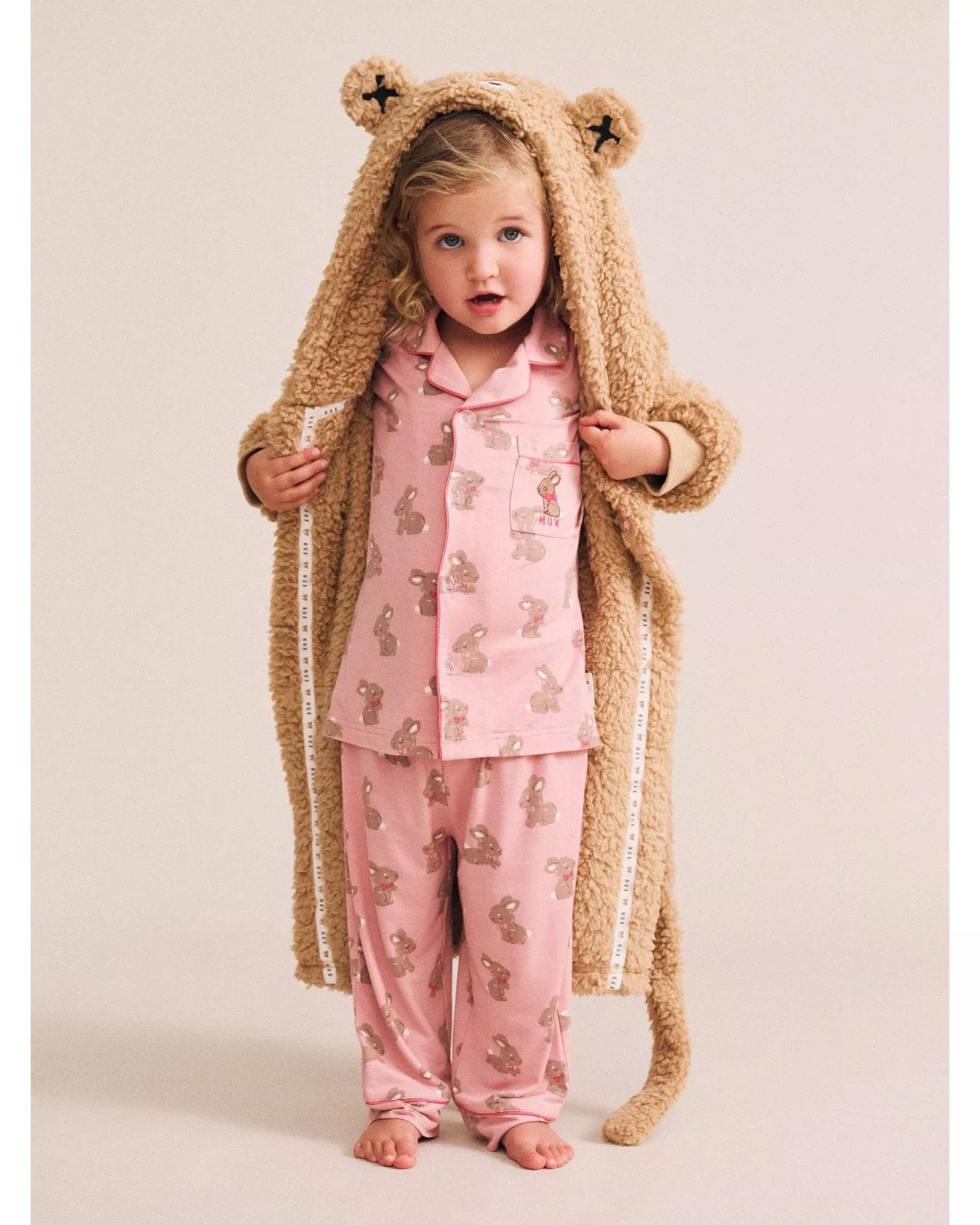 Dusty Pink Bunny Pj Set - Strawberry