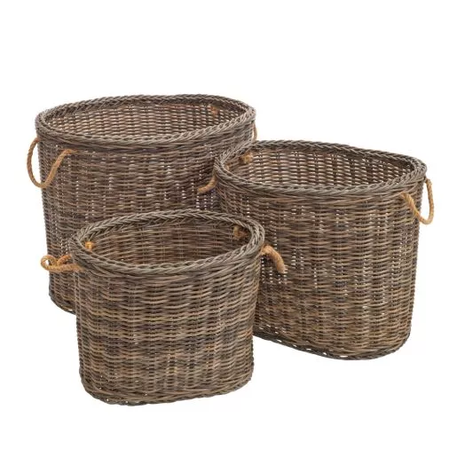 Extra Large Wicker Oval Baskets - Set of 3