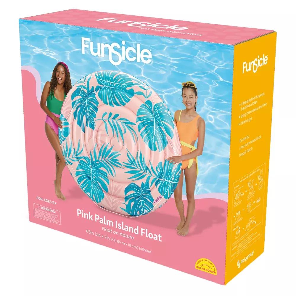 Funsicle Pink Palm Island Inflatable Float - 65" Round, Pink & Blue