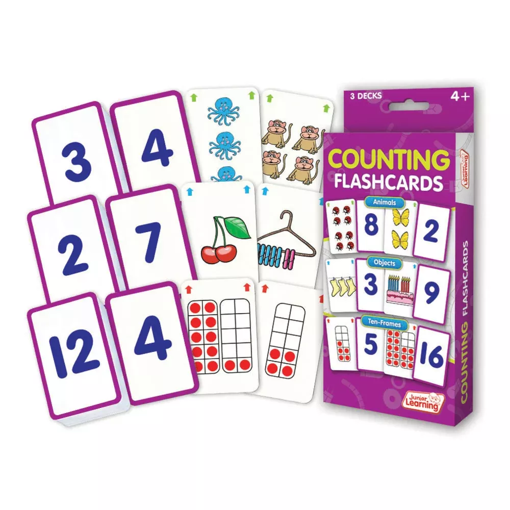 Junior Learning Counting Flashcards Set - Educational Math Teaching Tool for Ages 4+