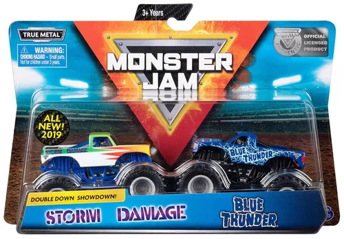 Monster Jam Double Down Showdown! Storm Damage & Blue Thunder Diecast Car 2-Pack