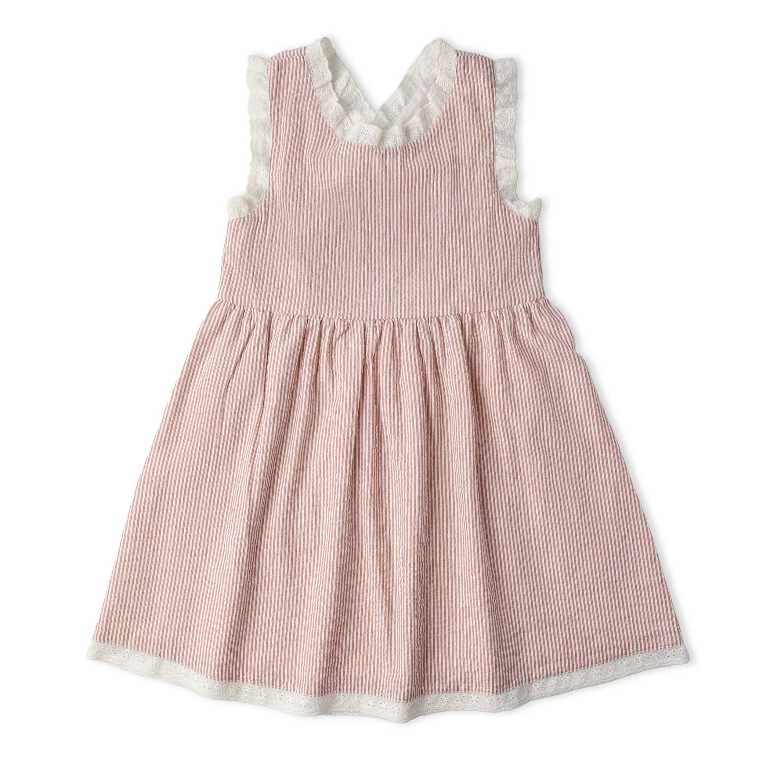 Organic Cross Back Dress - Coral Stripes