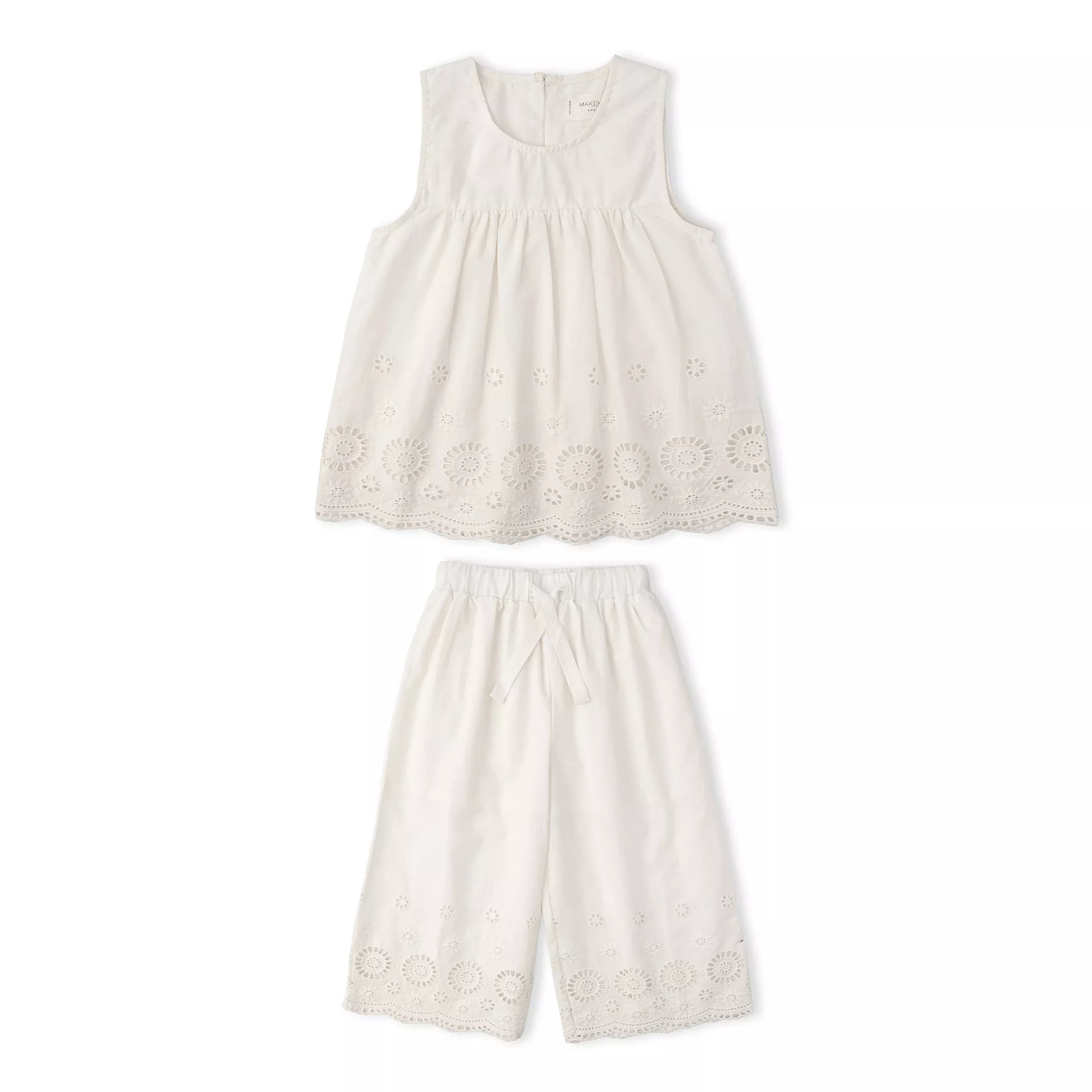 Organic Eyelet Top And Pant Set - Ivory Eyelet