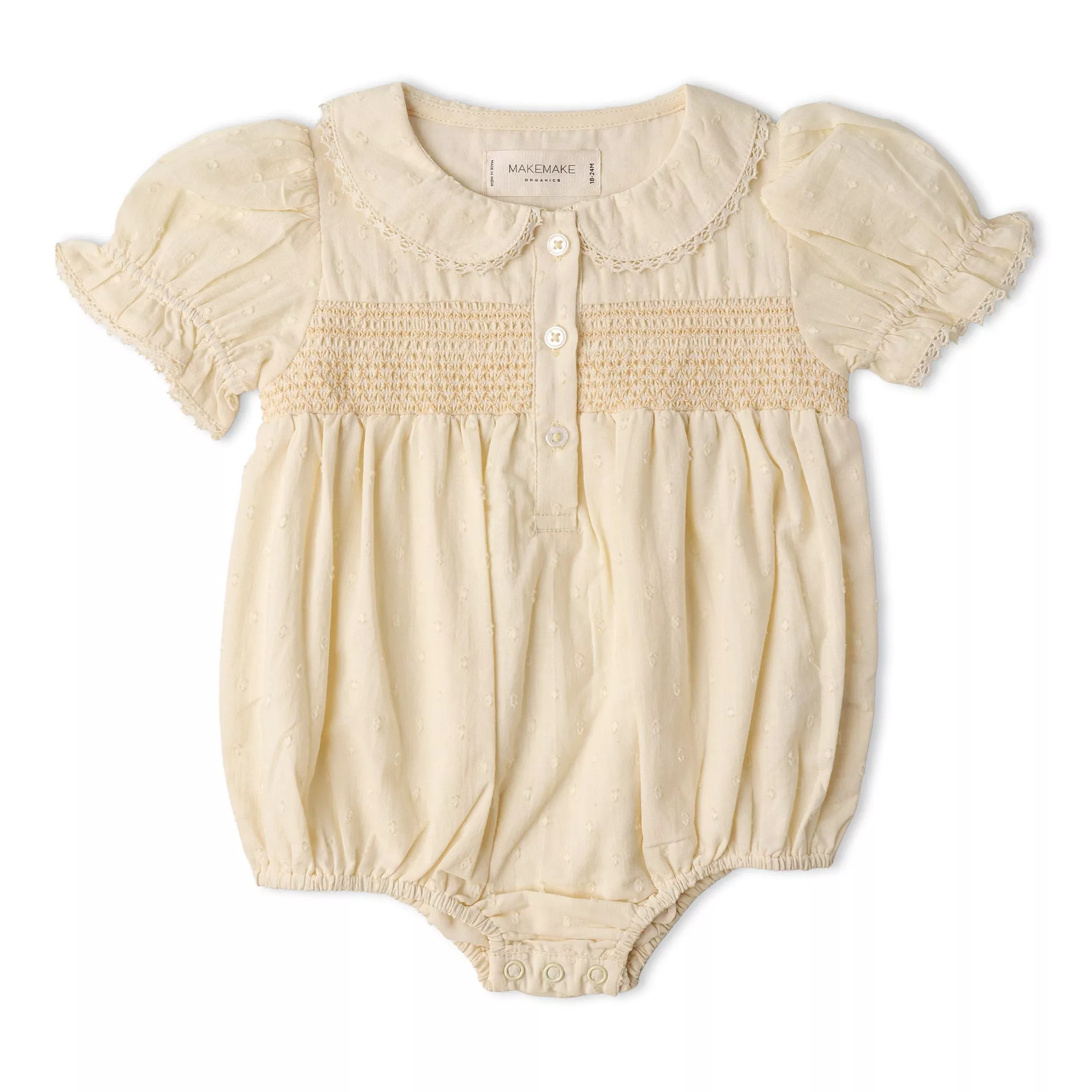 Organic Smocked Button Romper - Butter Yellow