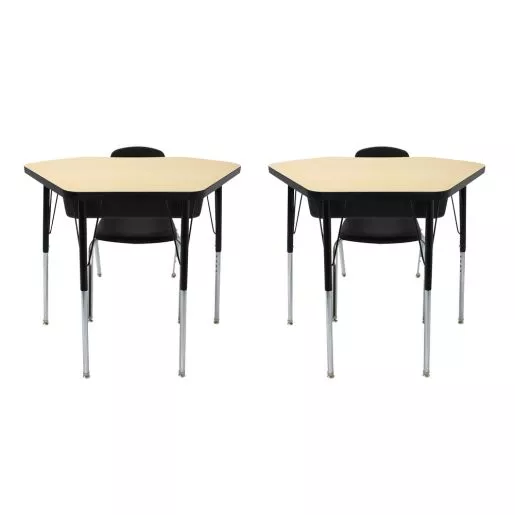 Petal Desk & 16" Stack Chair Set - Gray/Black (2-Pack/4-Piece)