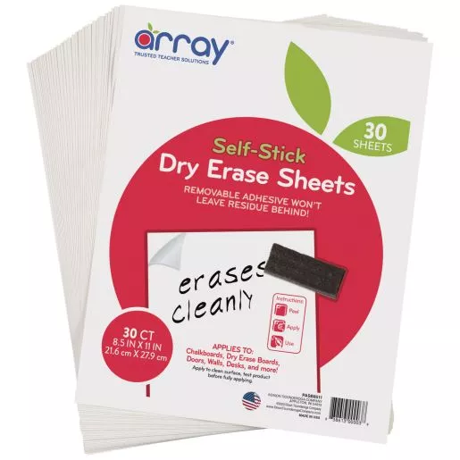 Self Adhesive Dry Erase Sheet 8.5"x11"- 30 Pack