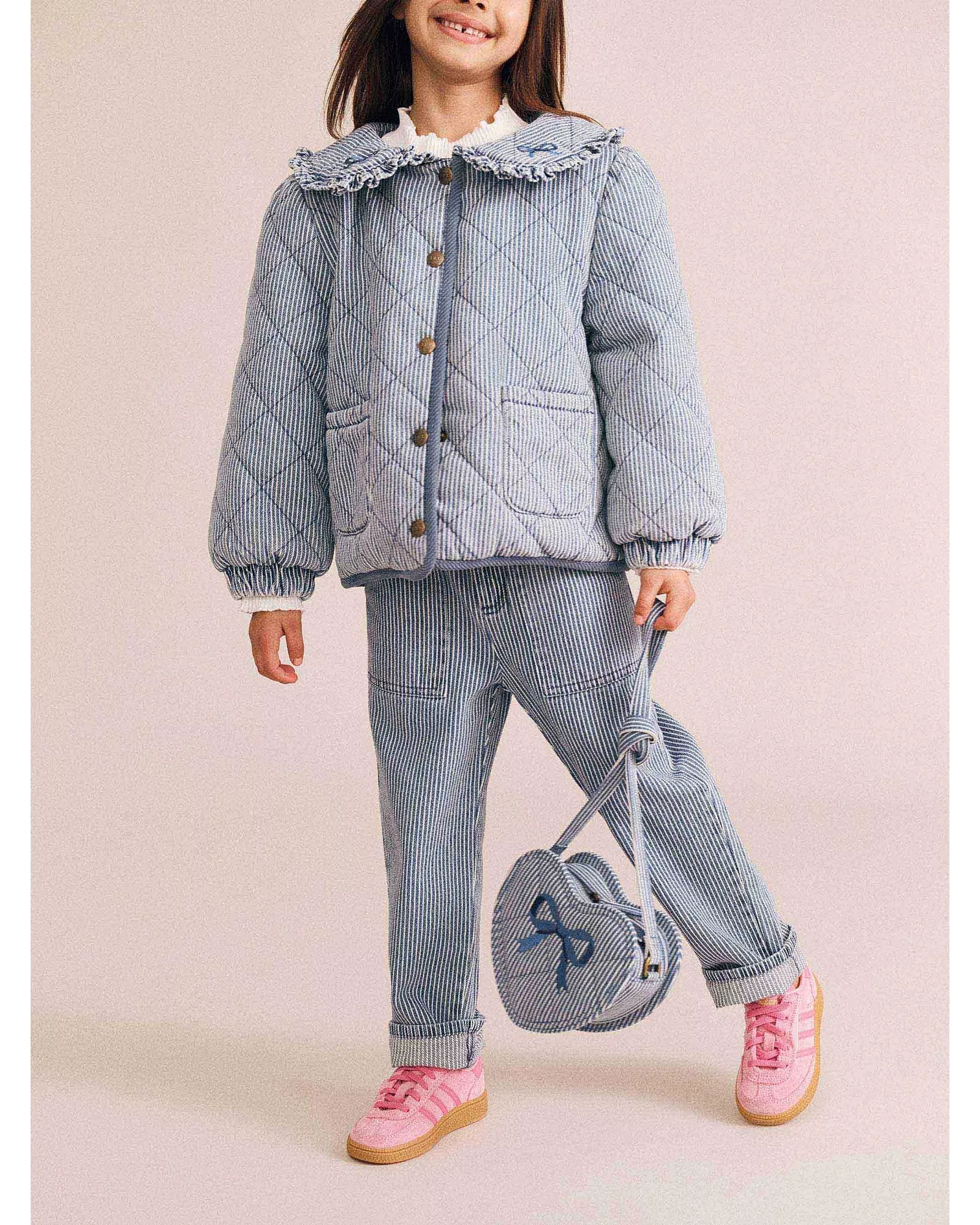 Stripe Denim Bow Heart Handbag