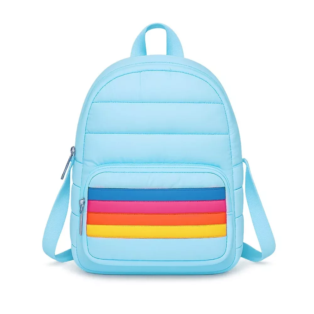 Top Trenz Blue Puffer Mini Backpack Retro Stripes