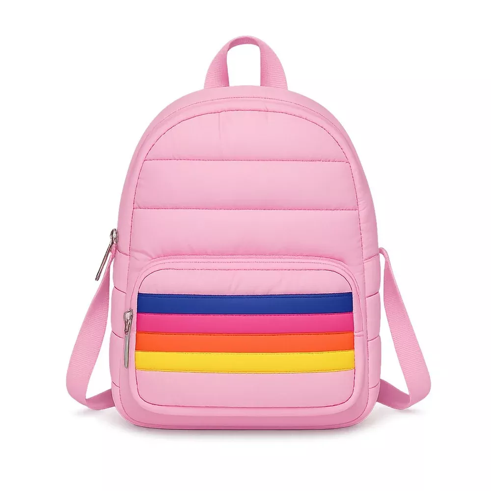 Top Trenz Pink Puffer Mini Backpack Retro Stripes