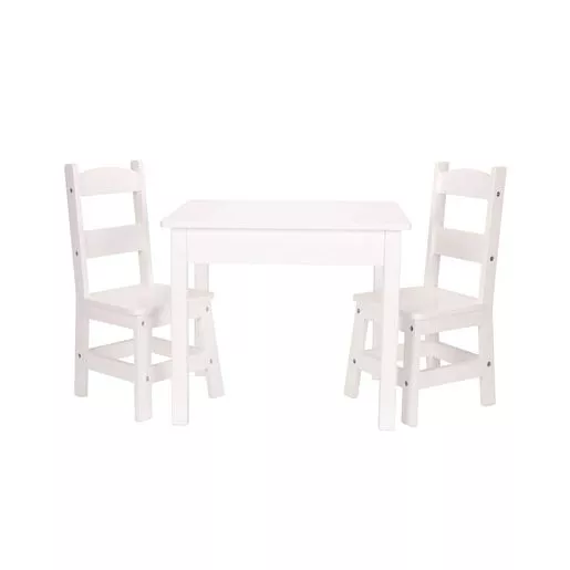 Wood Table and Chairs 3-Piece Set, White