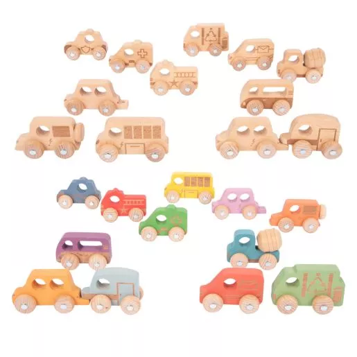 Wooden Vehicles, Set of 24